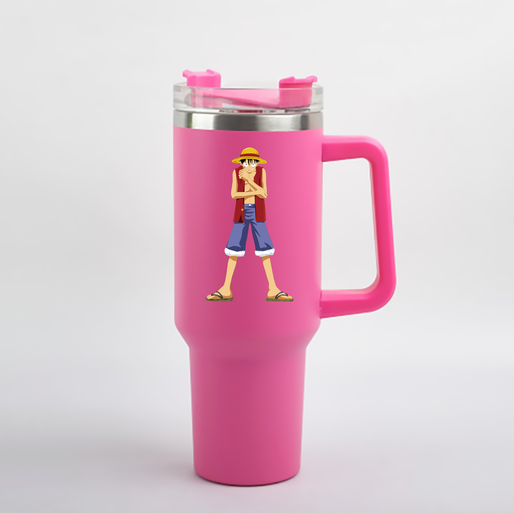 ワンピース モンキー・D・ルフィ ONE PIECE Monkey D. Luffy 1200mL車用タンブラー - クリスタルステッカー（プラスチックストロー付き）